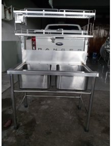 Bồn 2 ô inox có kệ trên